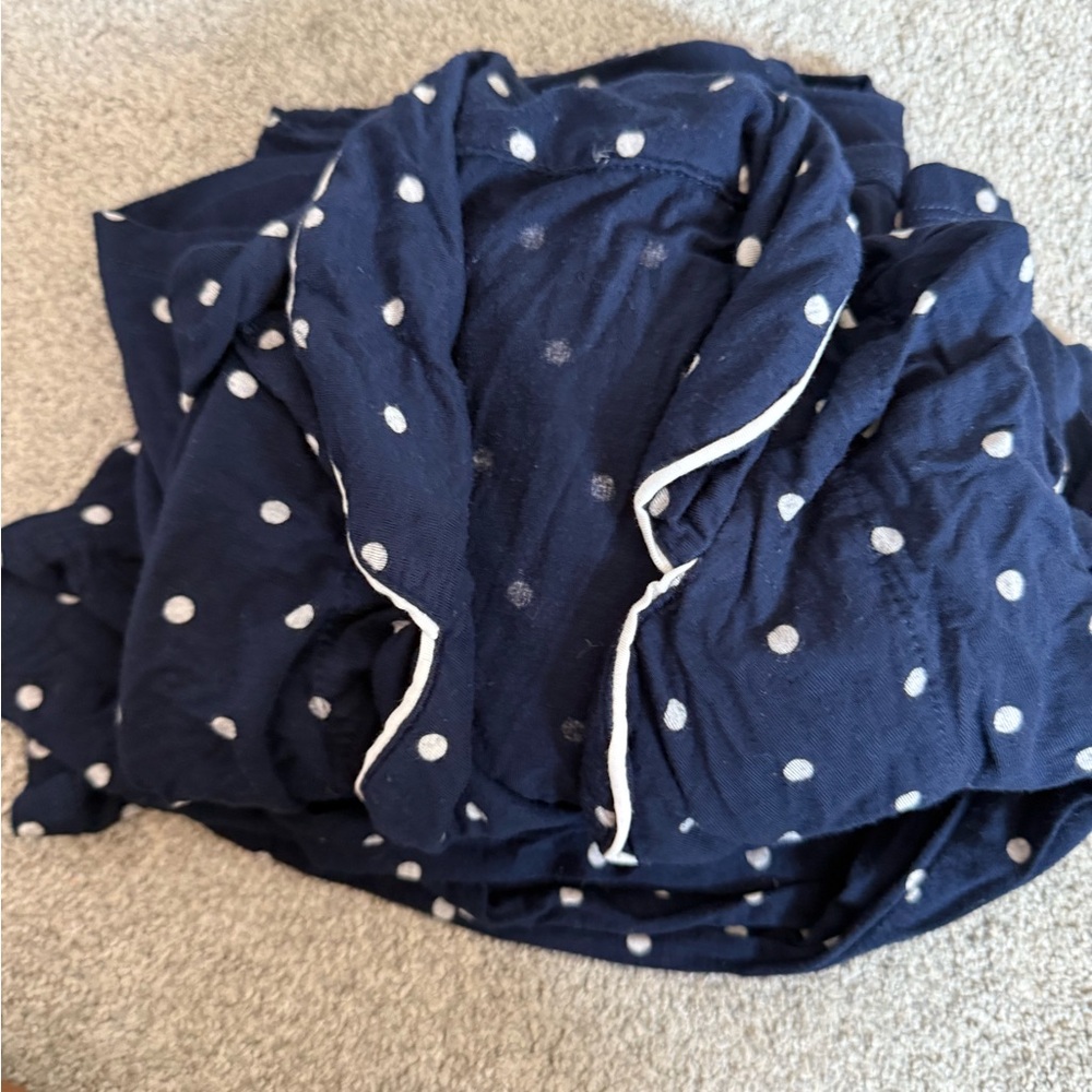 Classic Navy Polka Dot Pajama Set w/ White Piping